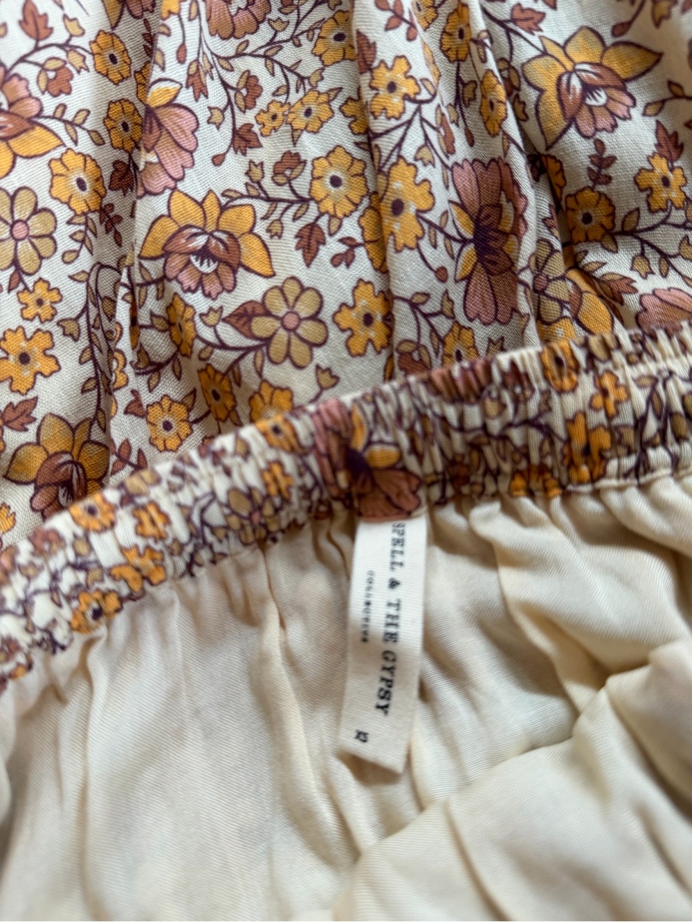 Spell & The Gypsy Floral Tassel Drawstring Skirt - Cream, Mustard & Brown - Picture 3 of 4